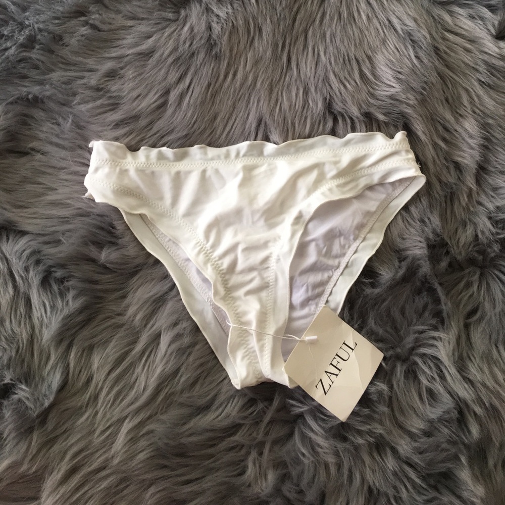 White Lettuce Hem Bikini Bottom